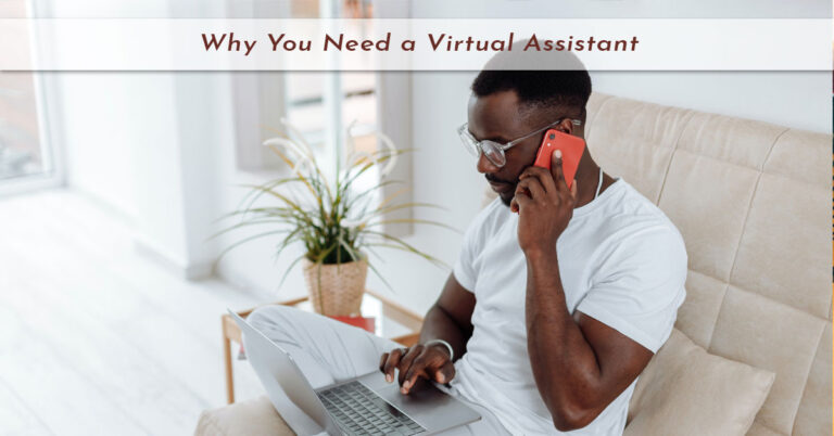 Man working on laptop on phone virtual assistant
