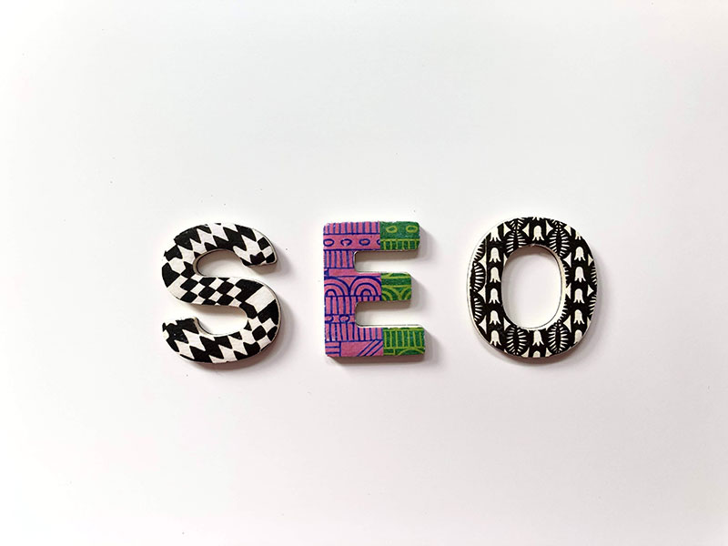 Colored blocks that spell out SEO