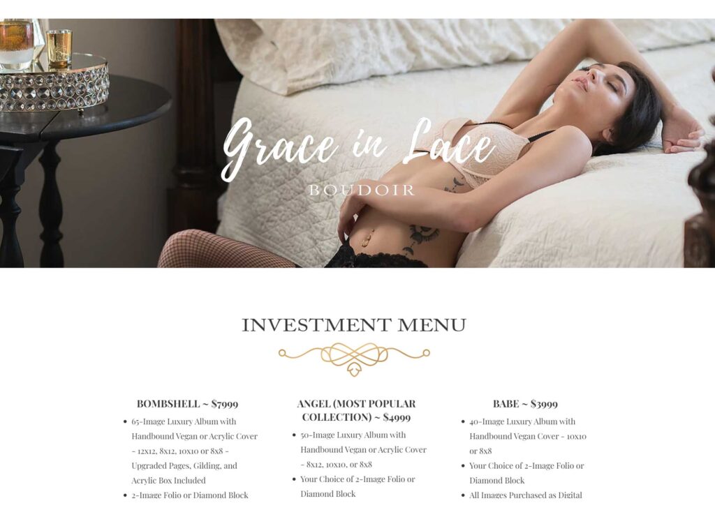 Grace in lace boudoir investment menu