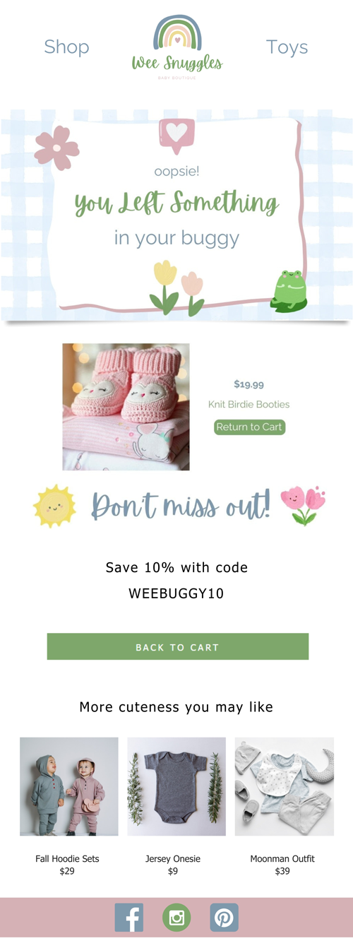 Baby boutique abandoned cart email