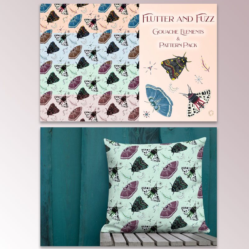 Damaris Gray Flutter and Fuzz Pattern and Pillow